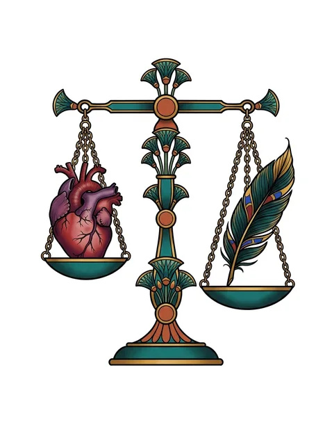 Color neo traditional libra and heart tattoo design