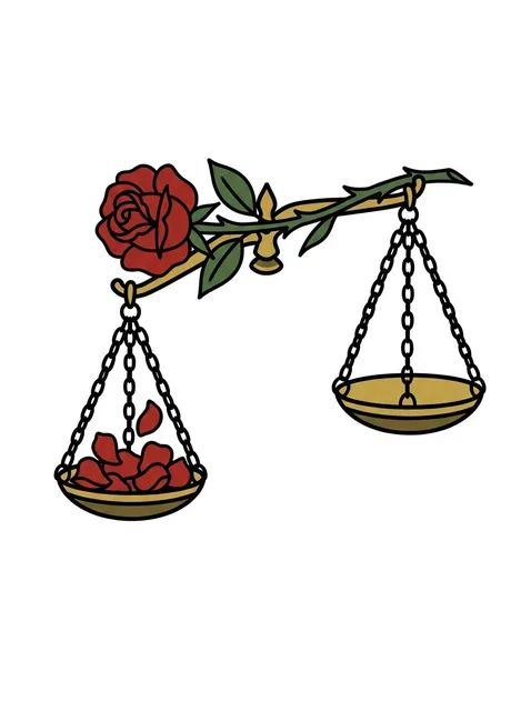Color neo traditional libra and rose tattoo design