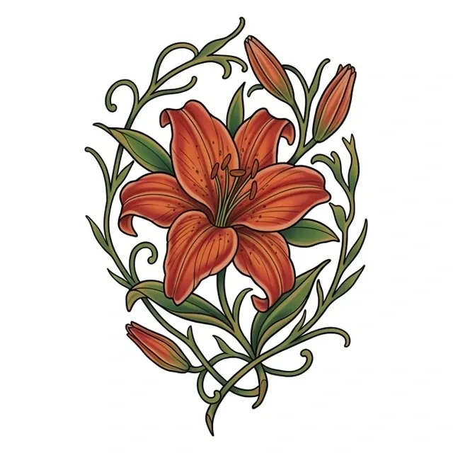 Color neo traditional lily and flower tattoo design