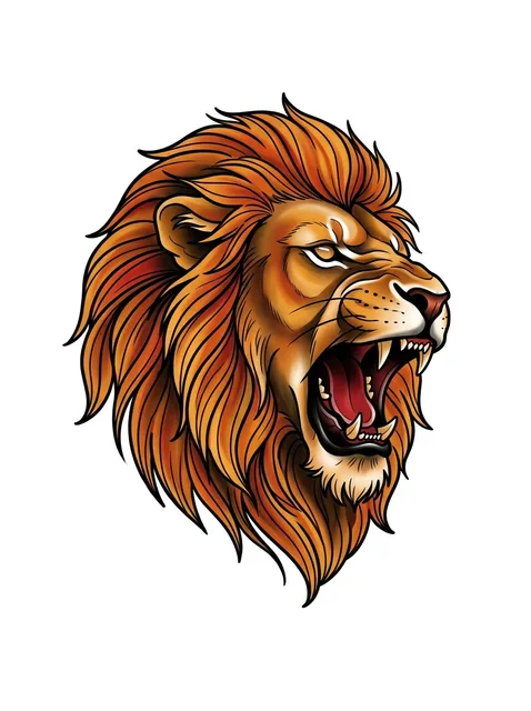 Color neo traditional lion tattoo design: a roaring lion's head