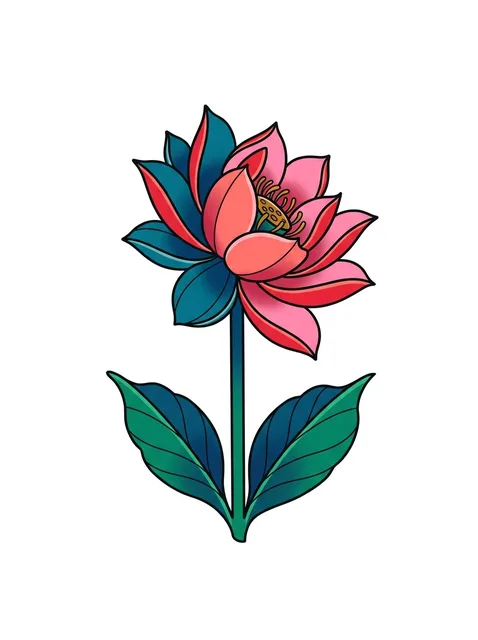 Color neo traditional lotus and flower tattoo design