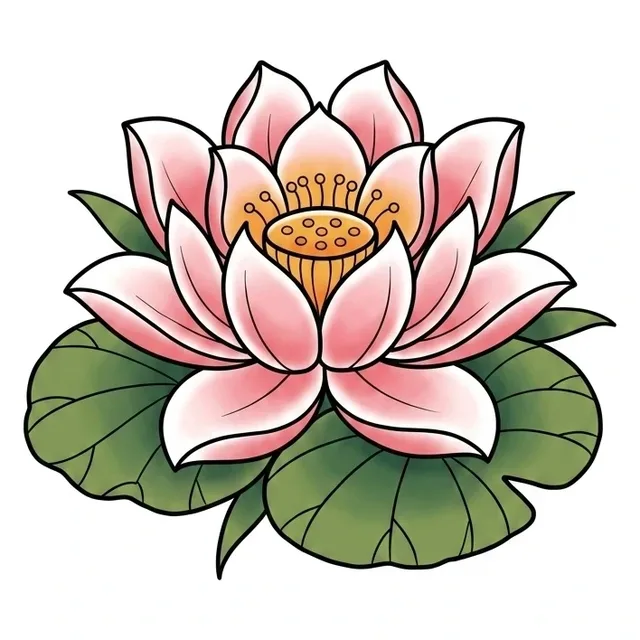 neo traditional Lotus tattoo design, in colour