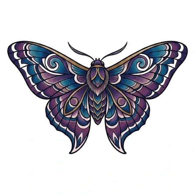Color neo traditional moth tattoo design