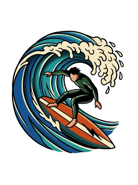 Color neo traditional ocean and wave tattoo design