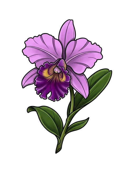 Color neo traditional orchid tattoo design