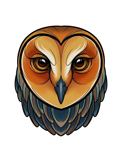 Color neo traditional owl tattoo design: the head of an owl