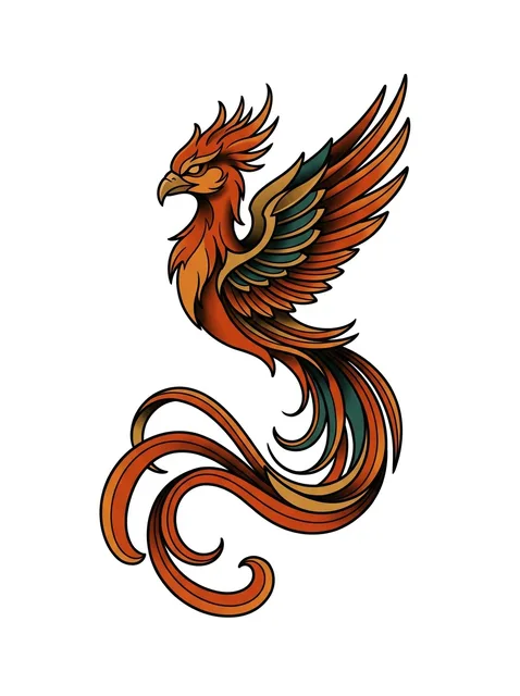 Color neo traditional phoenix tattoo design