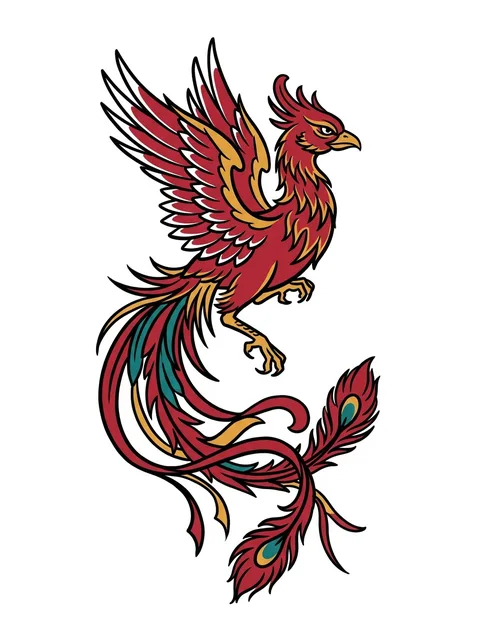 Color neo traditional phoenix tattoo design