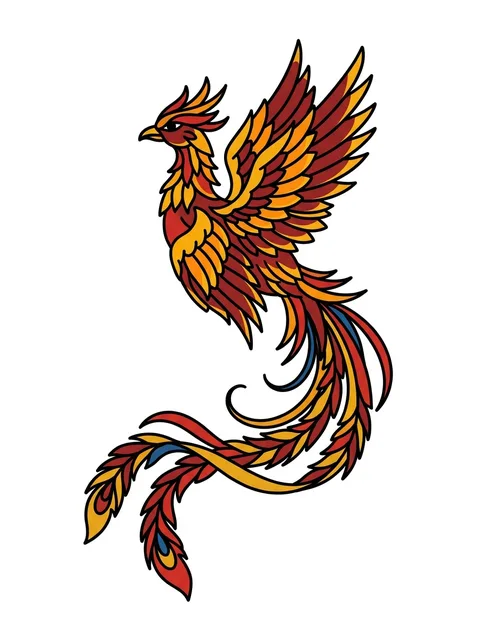Color neo traditional phoenix tattoo design
