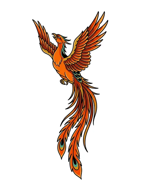 Color neo traditional phoenix tattoo design