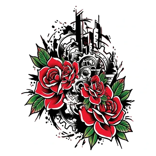neo traditional Rose tattoo design, in colour