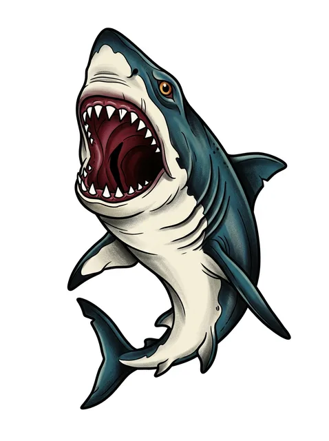 Color neo traditional shark tattoo design