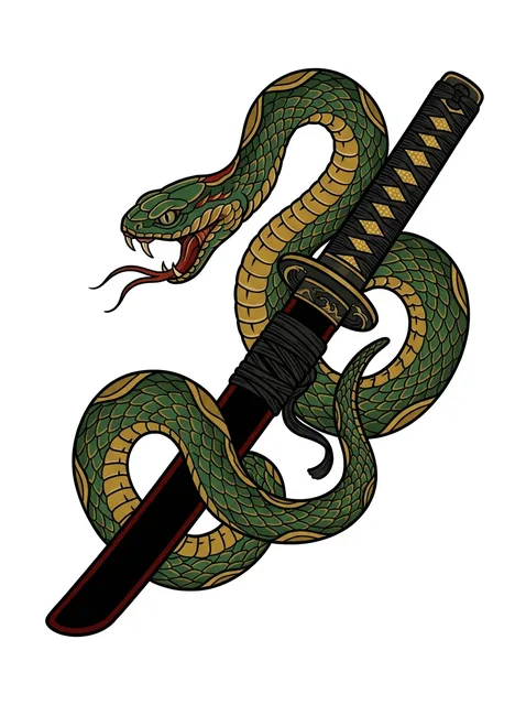 Color neo traditional snake and dagger tattoo design