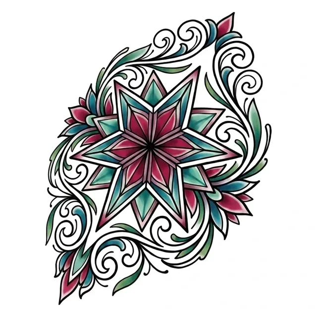 Color neo traditional star and vine tattoo design