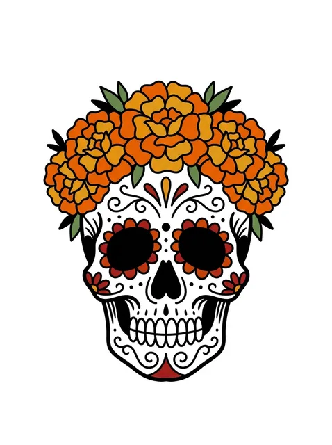 Color neo traditional sugar skull tattoo design