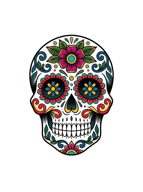 Color neo traditional sugar skull tattoo design