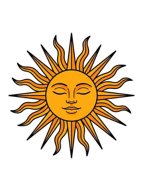 Color neo traditional sun tattoo design
