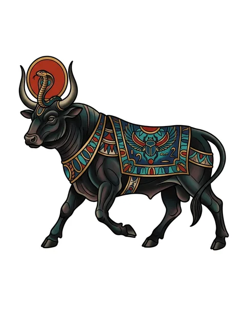 Tattoo-Vorlage mit einem Stier und dem Sternzeichen Stier, Stil: Neo Traditional, in Farbe