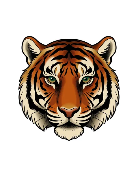 neo traditional Tiger tattoo design, in colour