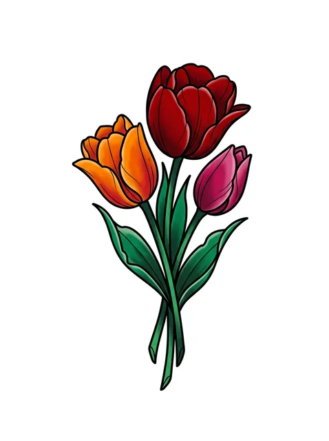 Color neo traditional tulip tattoo design