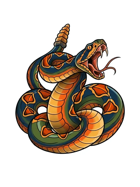 Color neo traditional western and snake tattoo design