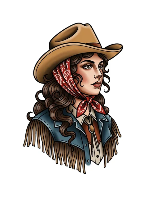 Color neo traditional western and woman portrait tattoo design