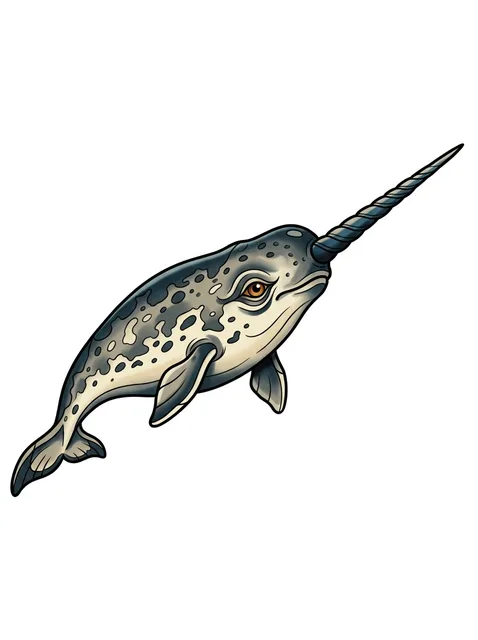 Color neo traditional whale and narwhal tattoo design