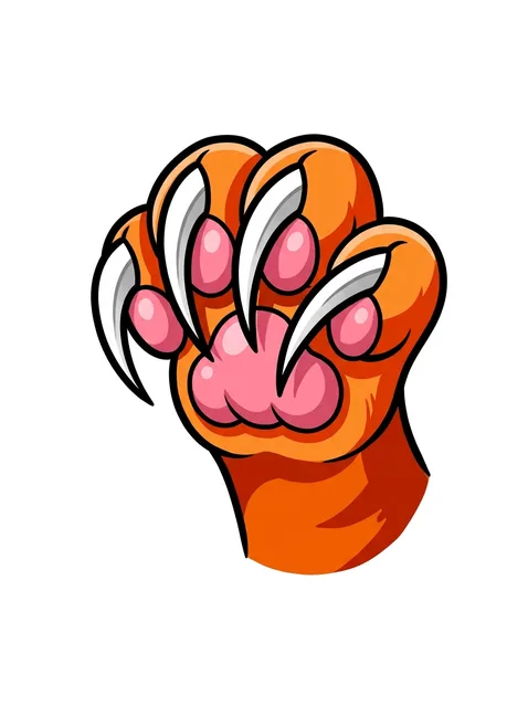 Color new school claw tattoo design: a cat's paw fully extended, the orange paw seen from underneath