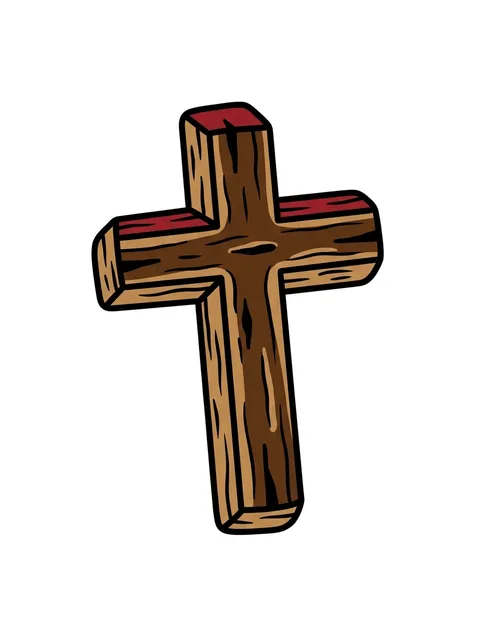 Color new school cross tattoo design: a wooden cross with bold black outlines
