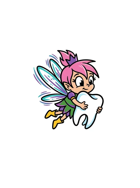 Color new school fairy and tooth tattoo design