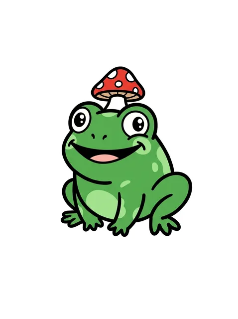 Color new school frog and mushroom tattoo design