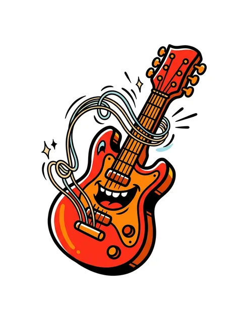 Color new school guitar tattoo design