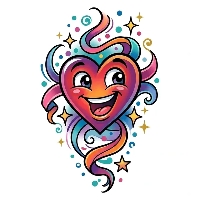Color new school heart and star tattoo design