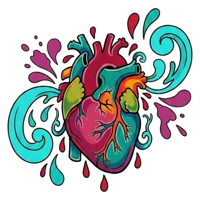 Color new school heart tattoo design