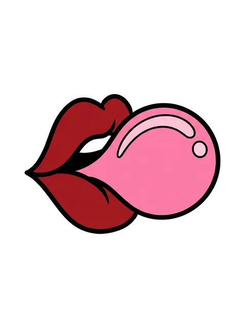 Tattoo-Vorlage mit Lippen, Stil: New School, in Farbe