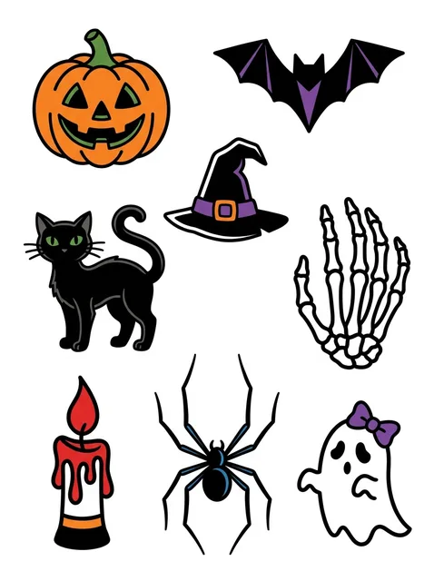 Color patchwork cat and ghost tattoo design