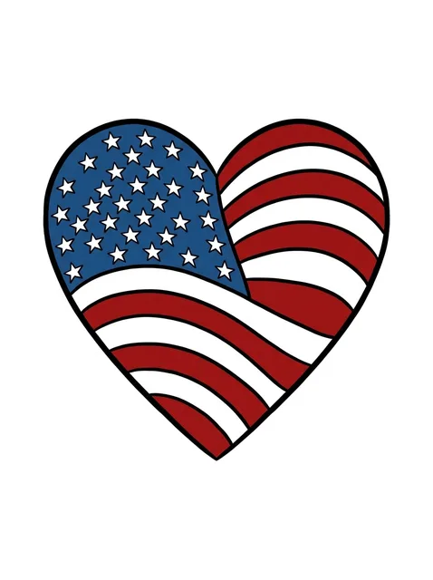 Color traditional american flag and heart tattoo design