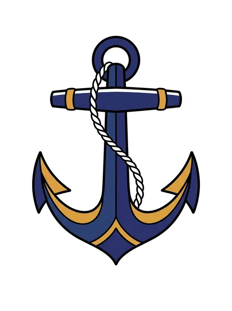 Color traditional anchor tattoo design: a white rope wrapped around its shaft