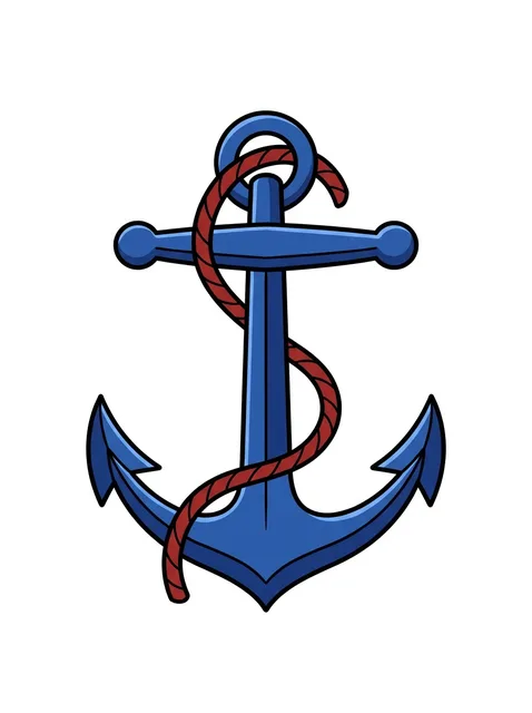 Color traditional anchor tattoo design: a blue anchor with a red rope wrapped around it