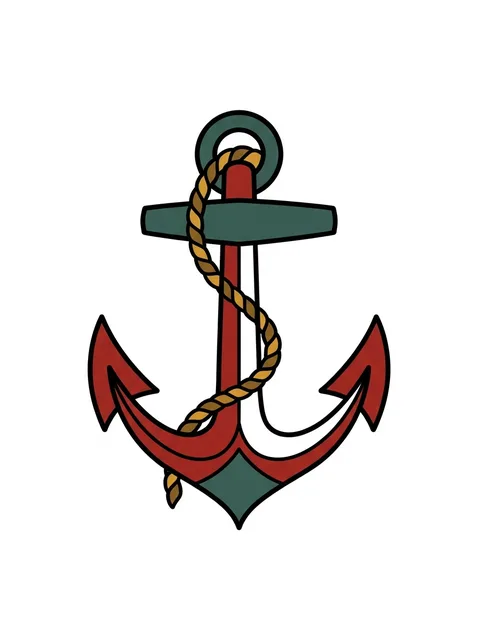 Color traditional anchor tattoo design: a bold anchor with a rope wrapped around its shaft