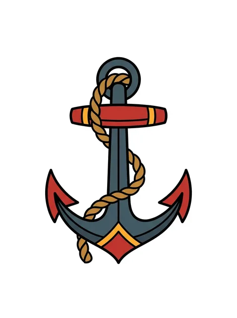 Color traditional anchor tattoo design: an anchor with a rope wrapped around it