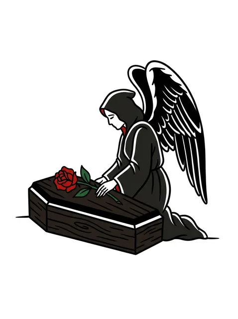 Color traditional angel of death and rose tattoo design