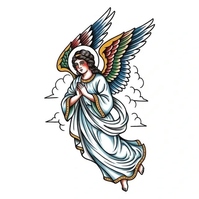 traditional Angel tattoo design, in colour