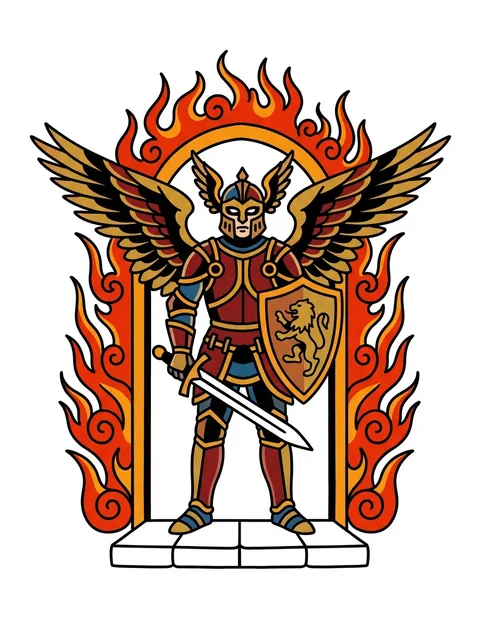 Color traditional archangel and angel tattoo design