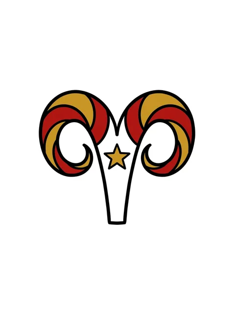 Color traditional aries and star tattoo design