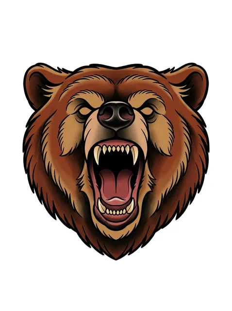 Color traditional bear tattoo design: a roaring bear head