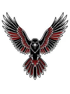 Color traditional bird tattoo design: a raven or crow with outstretched wings