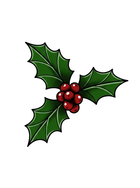 Color traditional birth flower and holly tattoo design