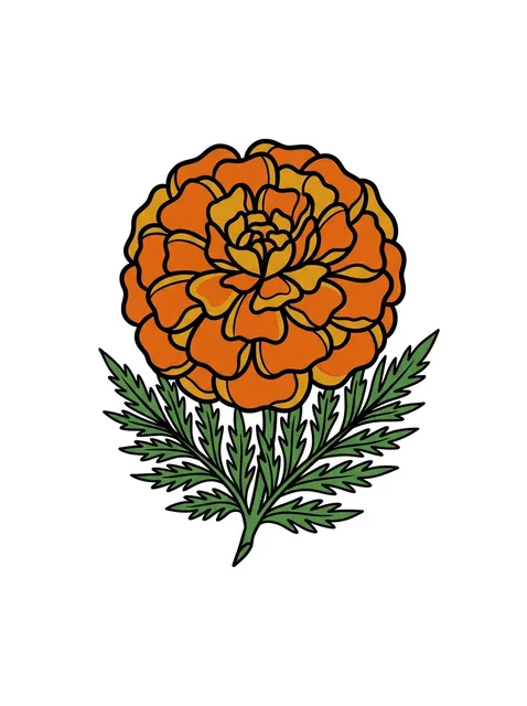 Color traditional birth flower and marigold tattoo design