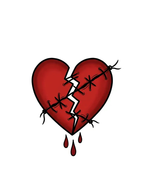 Color traditional broken heart tattoo design